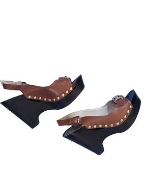 Brown Studded Wedge Slingback Heels By Michael Kors Size 9.5m